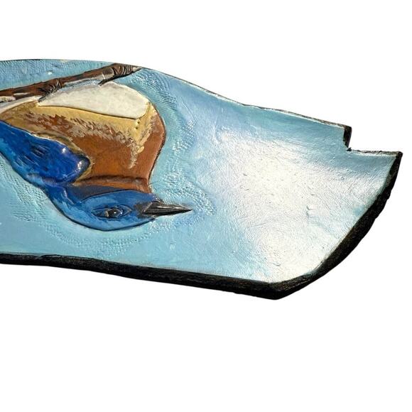 Eastern Bluebird Hand Painted Leather 3D Embossed Art Signed Folk Art Primitive - Picture 7 of 12